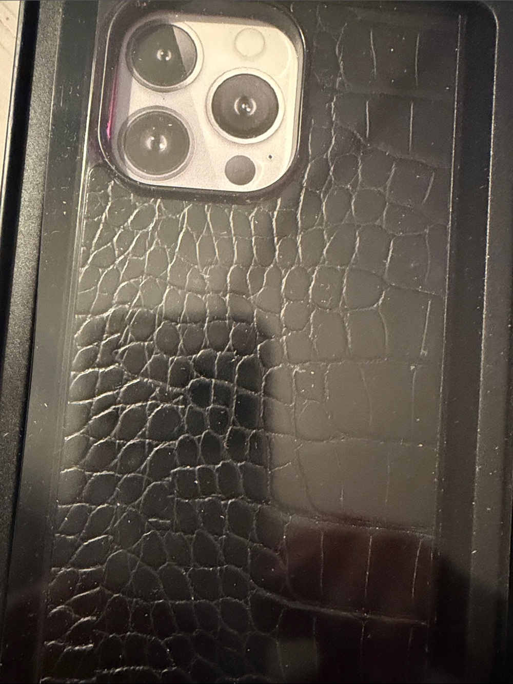 iPhone 14 Pro Max Black Croc-Texture Protective Phone Case